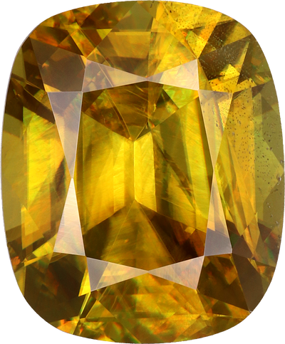 Cushion cut sphene, 11.04 by 9.15 mm, shown at actual size