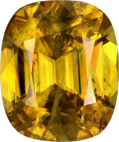 Cushion cut sphene, 13.11 by 11.04 mm, shown at actual size