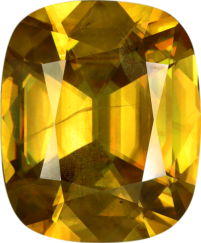 Cushion cut sphene, 15.97 by 13.27 mm, shown at actual size