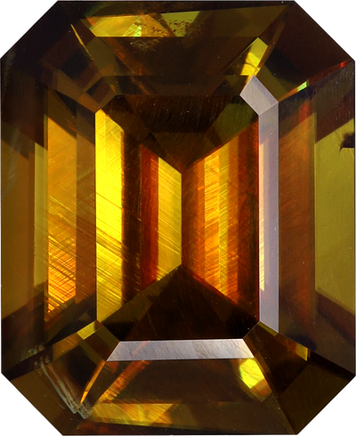 Rectangular cut sphene, 11.13 by 9.05 mm, shown at actual size