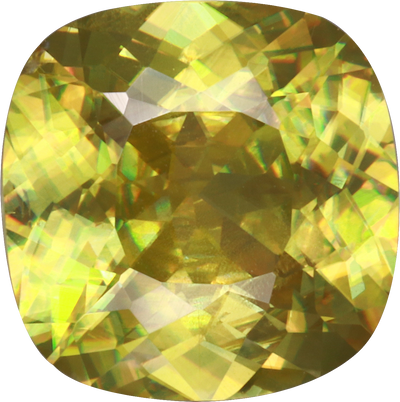 Cushion cut sphene, 9.5 by 9.45 mm, shown at actual size