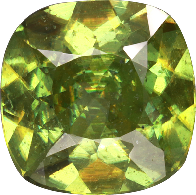 Cushion cut sphene, 10.12 by 10.06 mm, shown at actual size