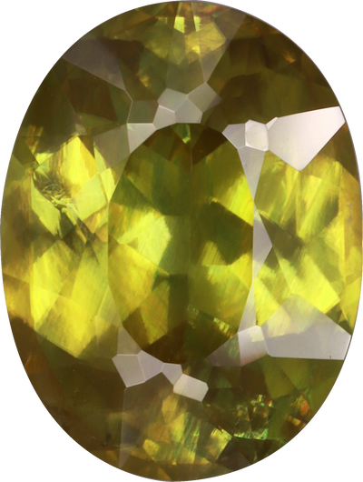 Oval cut sphene, 12.2 by 9.21 mm, shown at actual size