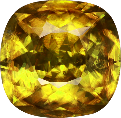Cushion cut sphene, 9.01 by 8.85 mm, shown at actual size