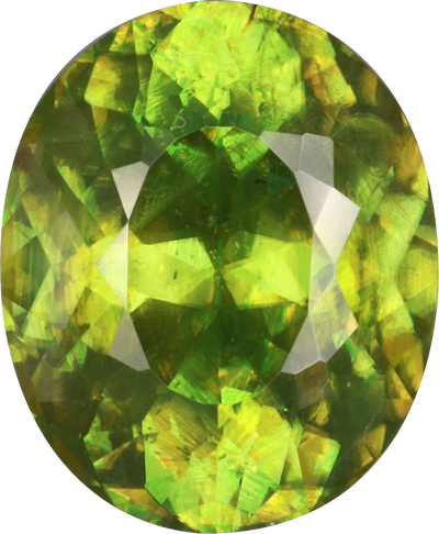Oval cut sphene, 11.06 by 9.09 mm, shown at actual size
