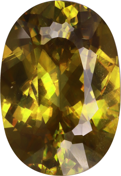 Oval cut sphene, 11.84 by 8.1 mm, shown at actual size