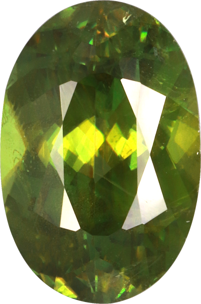 Oval cut sphene, 10.79 by 7.13 mm, shown at actual size