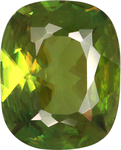 Cushion cut sphene, 10.94 by 8.81 mm, shown at actual size