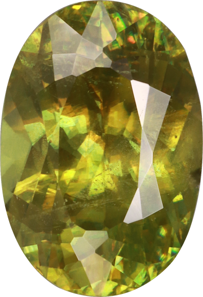 Oval cut sphene, 10.58 by 7.2 mm, shown at actual size