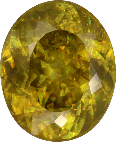 Oval cut sphene, 11.14 by 9.18 mm, shown at actual size
