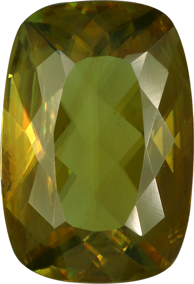 Cushion cut sphene, 13.15 by 9.03 mm, shown at actual size