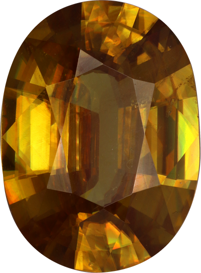 Oval cut sphene, 16.19 by 12.02 mm, shown at actual size