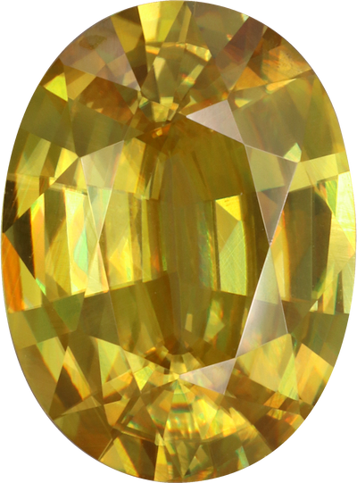 Oval cut sphene, 15.15 by 11.12 mm, shown at actual size