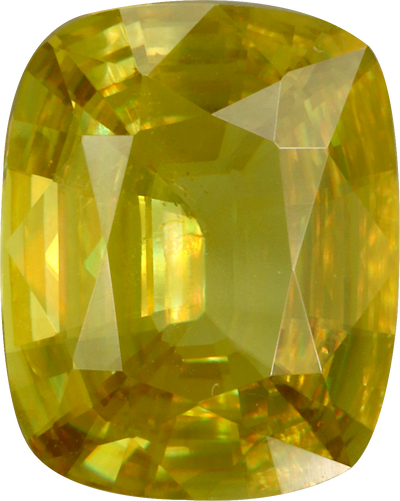 Cushion cut sphene, 10.12 by 8.12 mm, shown at actual size
