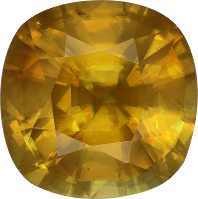 Cushion cut sphene, 9.75 by 9.7 mm, shown at actual size