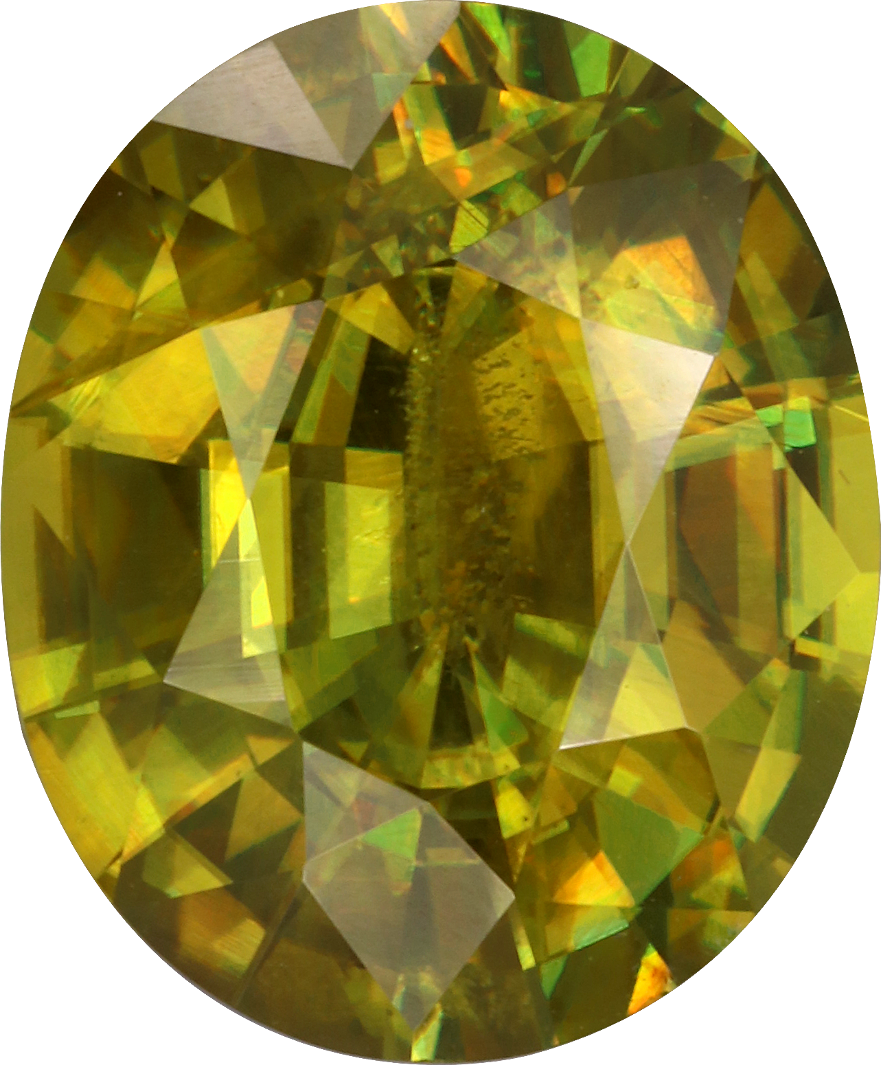 Oval cut sphene, 12.06 by 9.97 mm, shown at actual size
