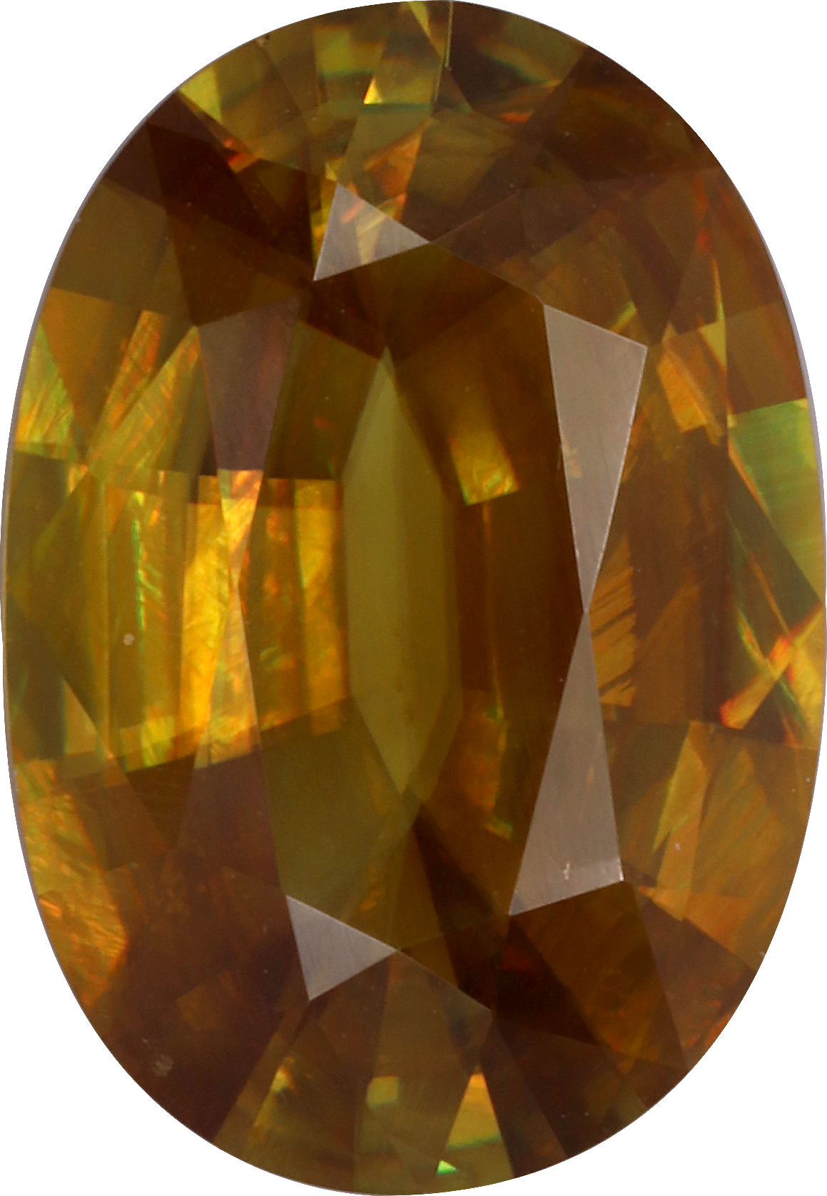 Oval cut sphene, 13.17 by 9.07 mm, shown at actual size