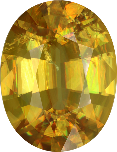 Oval cut sphene, 18.92 by 14.63 mm, shown at actual size