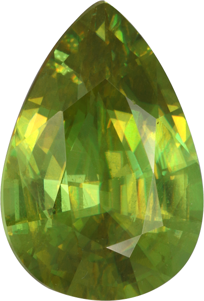 Pear cut sphene, 12.78 by 8.75 mm, shown at actual size