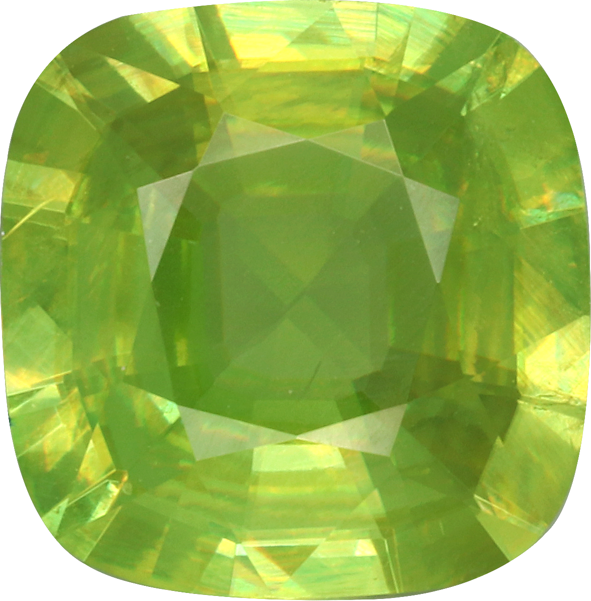 Cushion cut sphene, 10.23 by 10.04 mm, shown at actual size