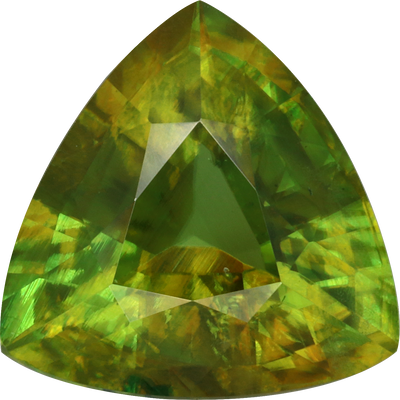 Trilliant cut sphene, 11.71 by 11.42 mm, shown at actual size