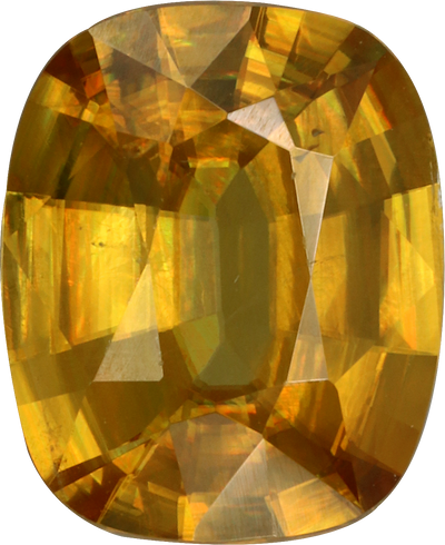 Cushion cut sphene, 11.2 by 9.08 mm, shown at actual size