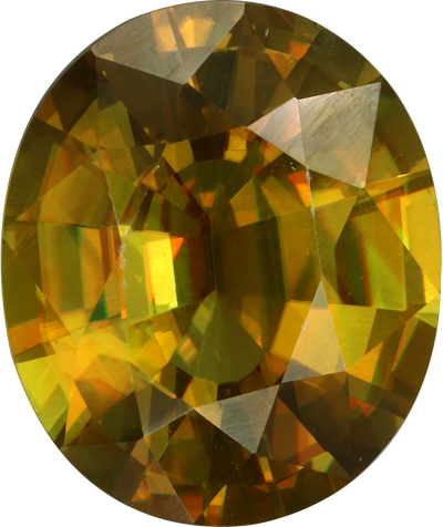 Oval cut sphene, 12.05 by 10.11 mm, shown at actual size