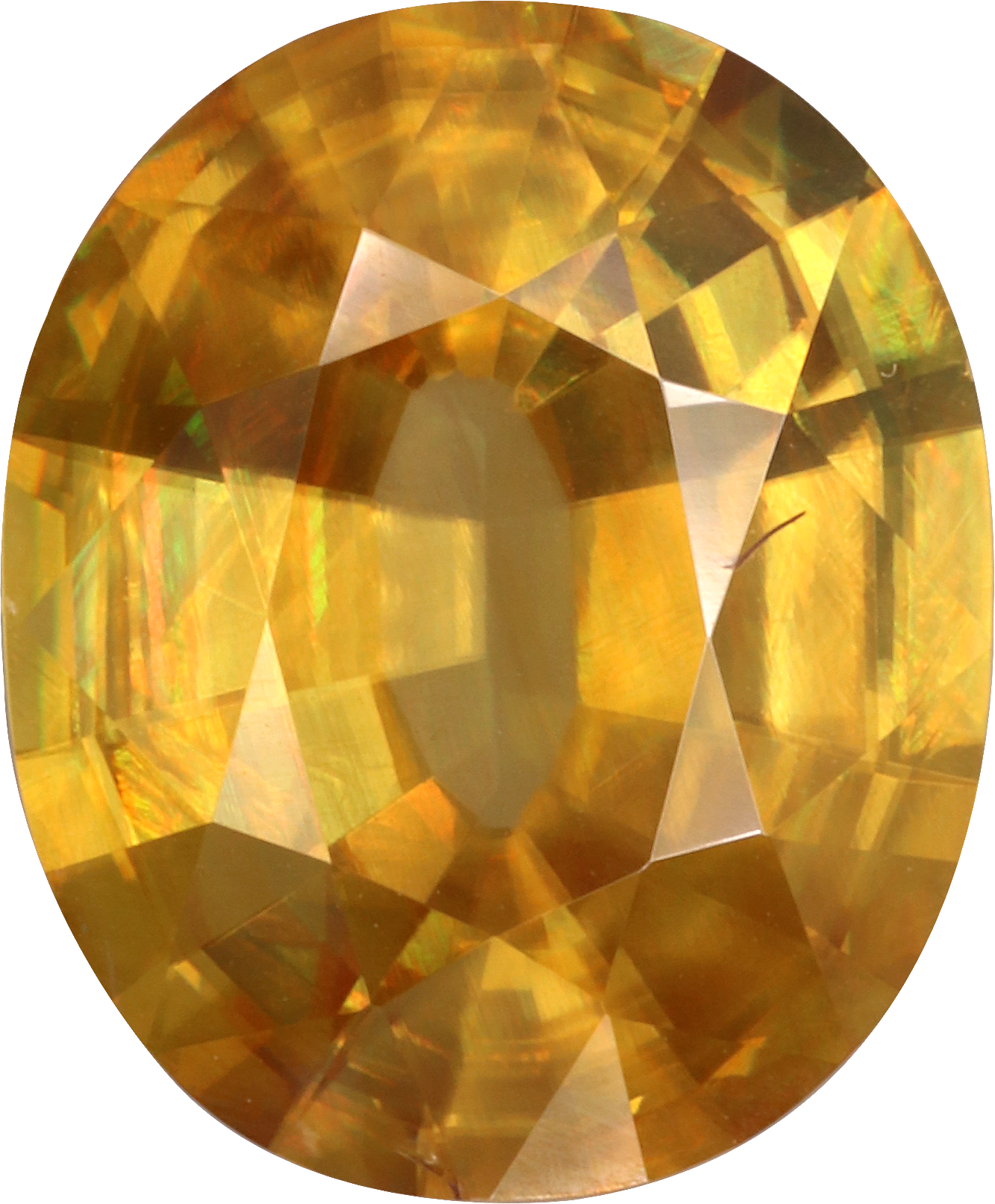 Oval cut sphene, 12.15 by 9.97 mm, shown at actual size