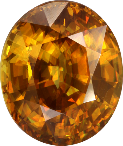 Oval cut sphene, 11.86 by 10.06 mm, shown at actual size