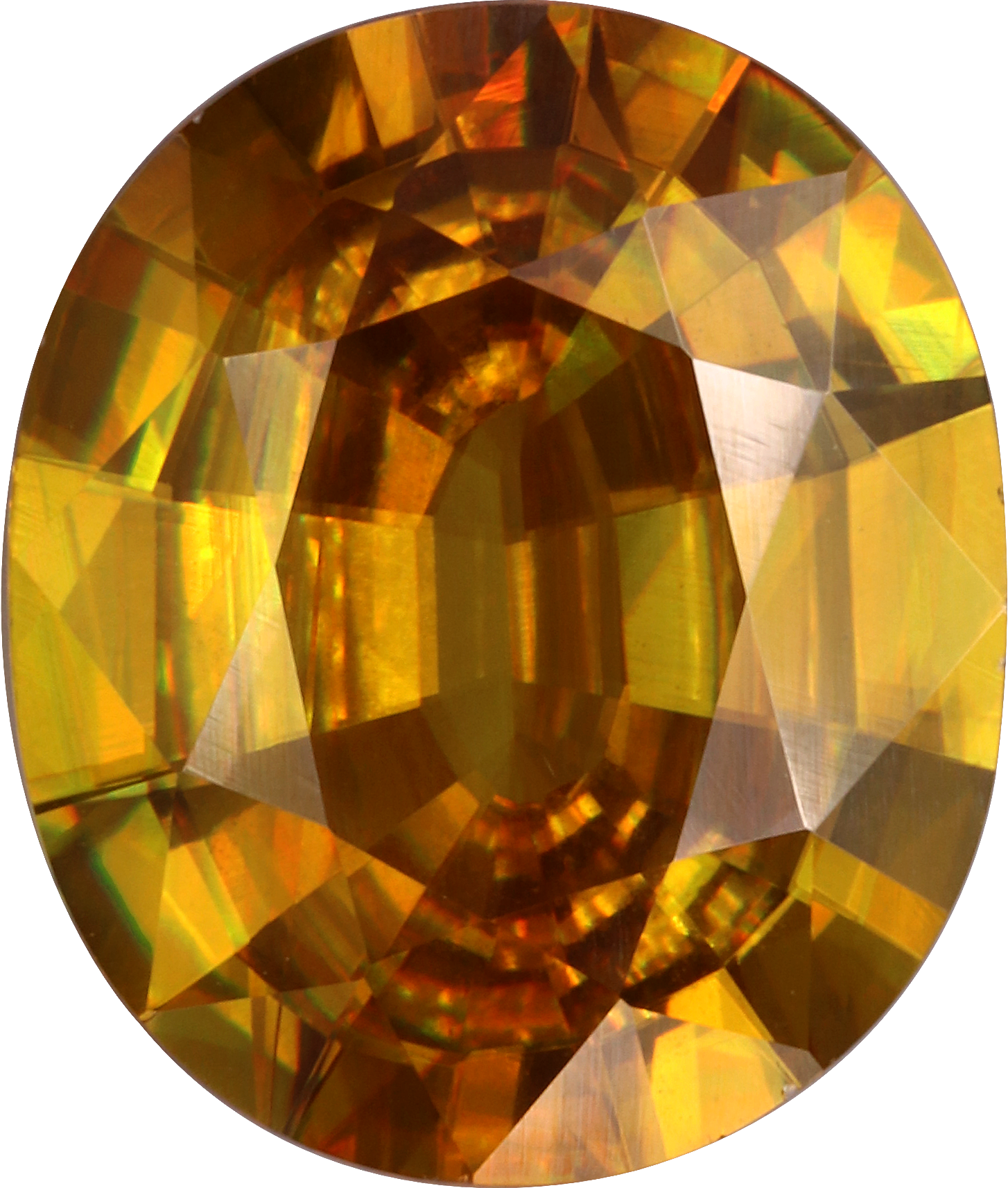 Oval cut sphene, 13.02 by 10.93 mm, shown at actual size