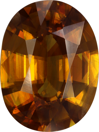 Oval cut sphene, 14.72 by 11.06 mm, shown at actual size