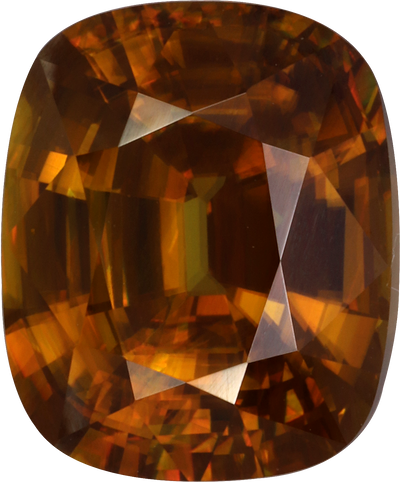 Cushion cut sphene, 11.13 by 9.22 mm, shown at actual size