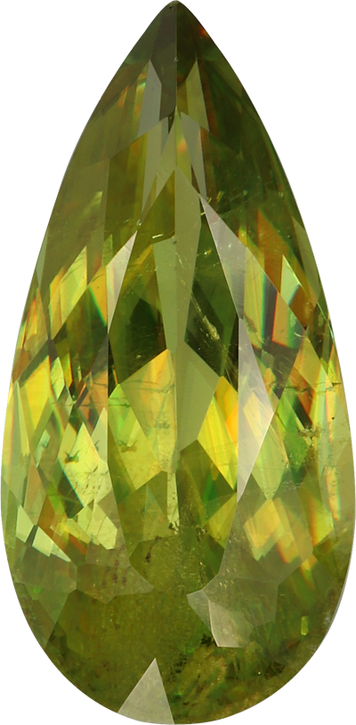 Pear cut sphene, 14.24 by 6.98 mm, shown at actual size
