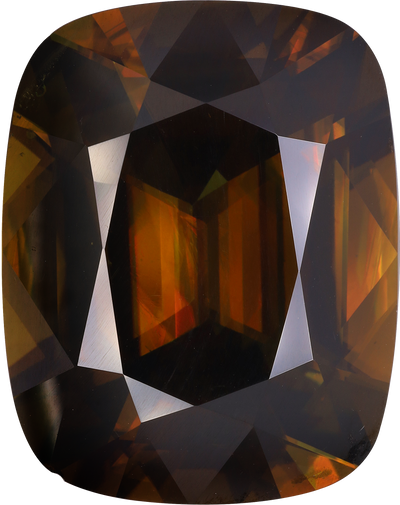 Cushion cut sphene, 24.52 by 19.45 mm, shown at actual size