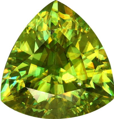 Trilliant cut sphene, 11.89 by 11.82 mm, shown at actual size