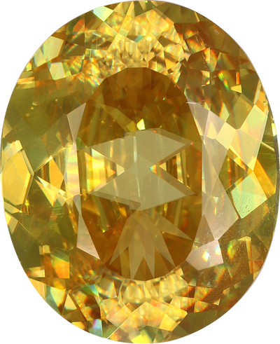 Oval cut sphene, 13.17 by 10.69 mm, shown at actual size