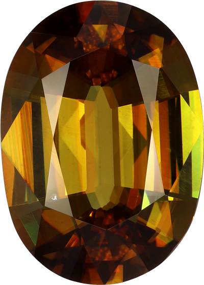 Oval cut sphene, 14.06 by 10.01 mm, shown at actual size