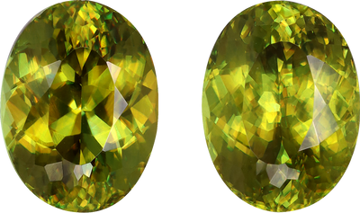 Oval cut sphene, 11.81 by 8.81 mm, shown at actual size