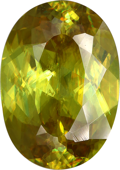 Oval cut sphene, 14.07 by 9.95 mm, shown at actual size
