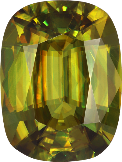 Cushion cut sphene, 12.88 by 9.7 mm, shown at actual size