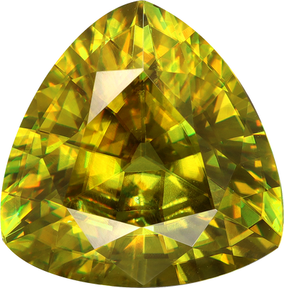 Trilliant cut sphene, 12.94 by 12.85 mm, shown at actual size