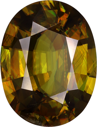 Oval cut sphene, 15.76 by 12.09 mm, shown at actual size
