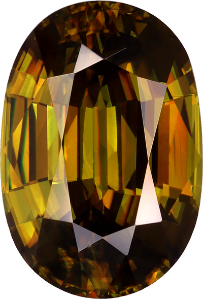 Oval cut sphene, 14.18 by 9.66 mm, shown at actual size