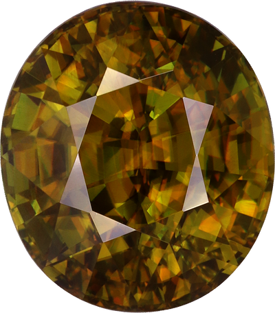 Oval cut sphene, 12.38 by 10.85 mm, shown at actual size