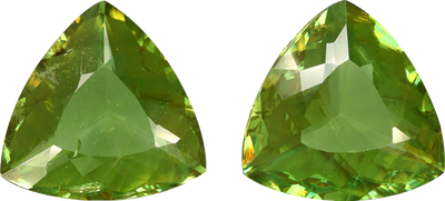 Trilliant cut sphene, 13.53 by 13.47 mm, shown at actual size