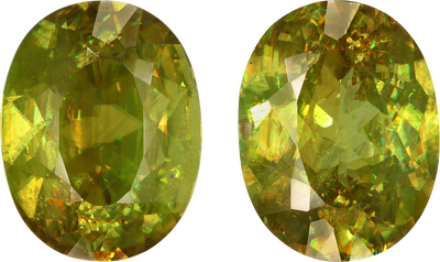 Oval cut sphene, 14.34 by 11.11 mm, shown at actual size
