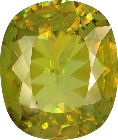 Cushion cut sphene, 13.78 by 11.66 mm, shown at actual size