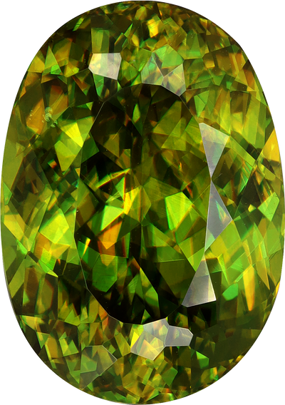 Oval cut sphene, 15.91 by 11.25 mm, shown at actual size