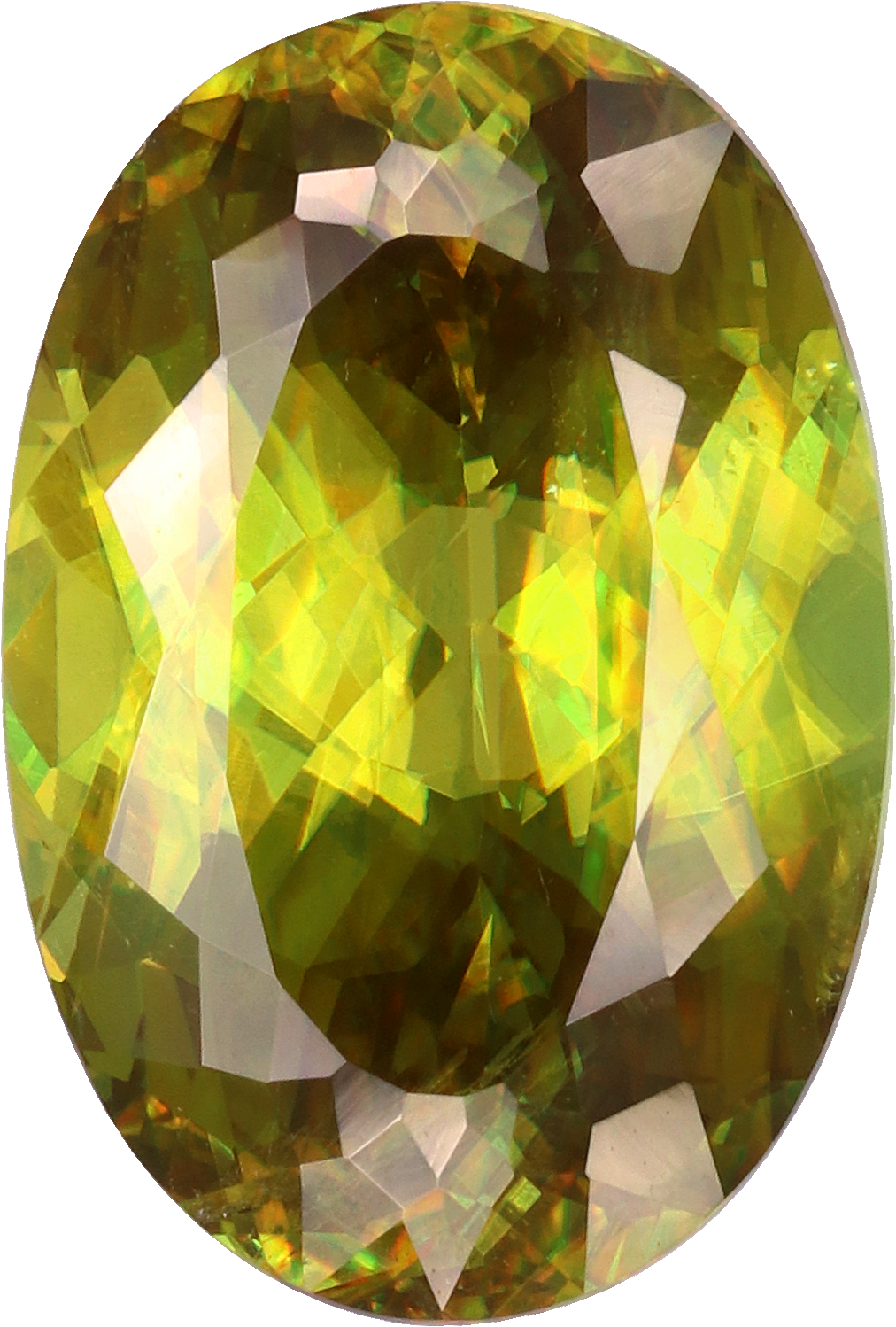 Oval cut sphene, 14.75 by 9.99 mm, shown at actual size