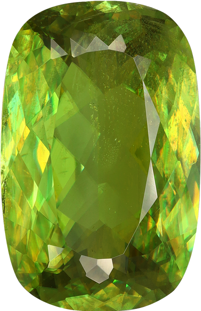 Cushion cut sphene, 16.59 by 10.69 mm, shown at actual size
